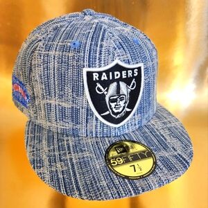 Las Vegas Raiders NFL New Era Super Bowl 28 Patch Denim Size 7 1/2 Fitted Hat
